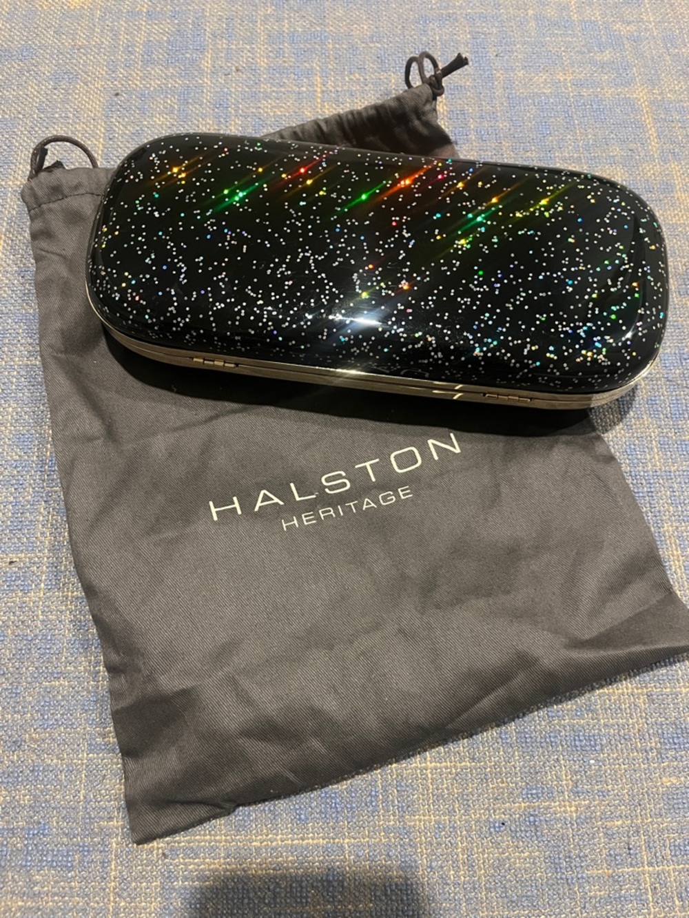 Halston Heritage Black Glitter Clutch with Gold Trim